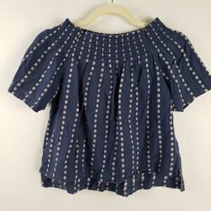 Seen Worn Kept Women's S Off Shoulder Smocked Peasant Top Navy Blue Dot Cotton